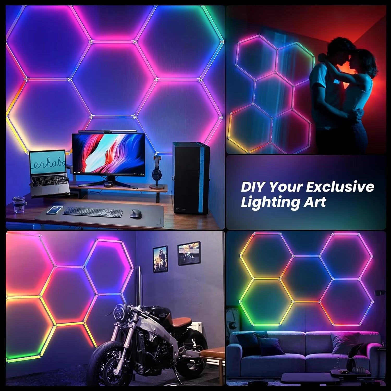 RGB Hexagon LED Lights with Re - Home Gym Neon Sign ulasan dan harga
