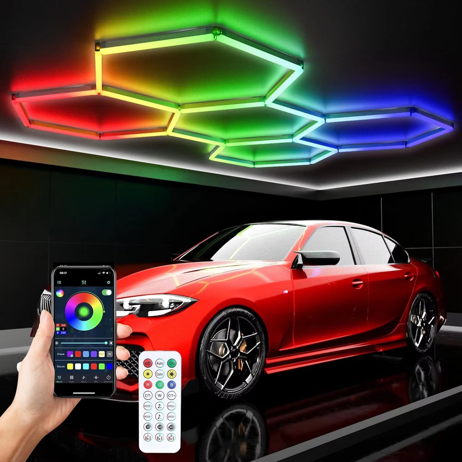 RGB Hexagon LED Lights with Re - Home Gym Neon Sign ulasan dan harga